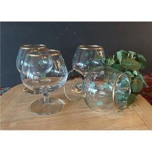4 Vintage Shamrock Clover Brandy Liqueur Glasses Gold Rim St Patrick’s Day 4"